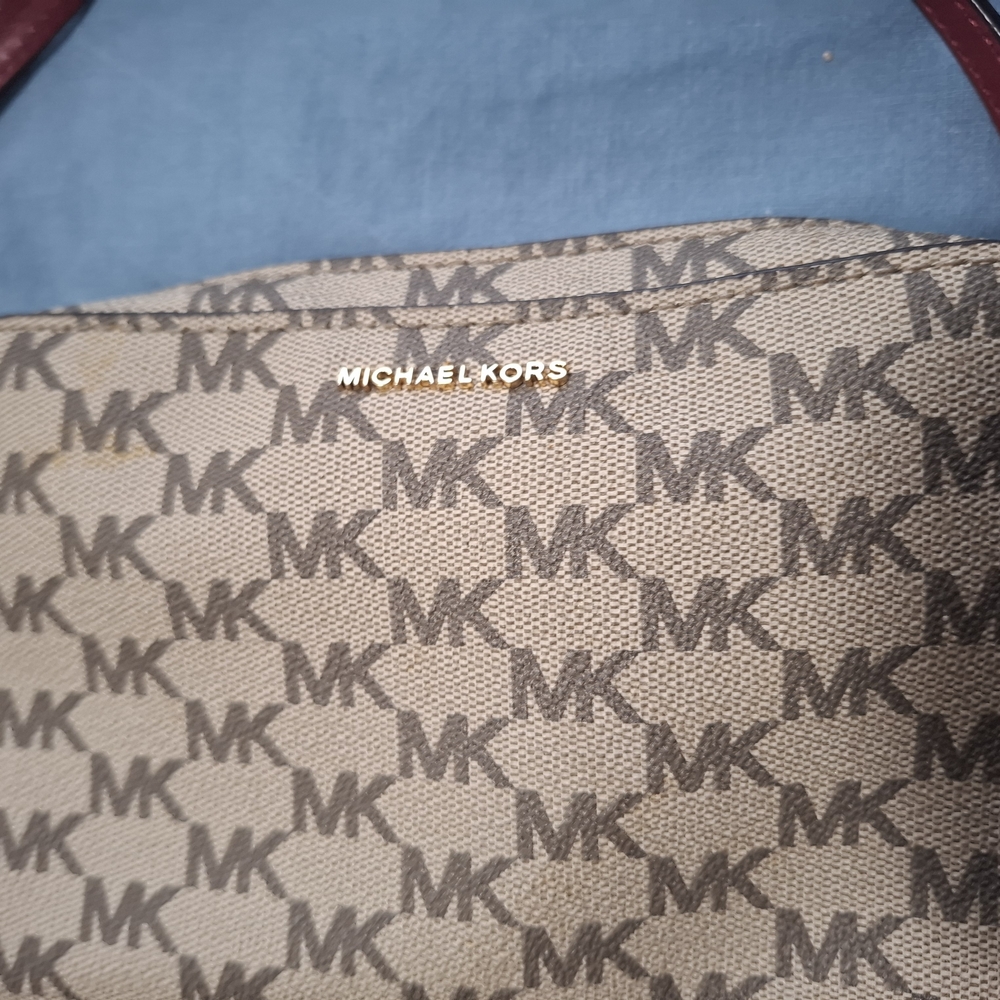 👜Michael Kors Jet Set Signature Canvas Beige Red Crossbody Purse Camera Bag - Picture 7 of 15